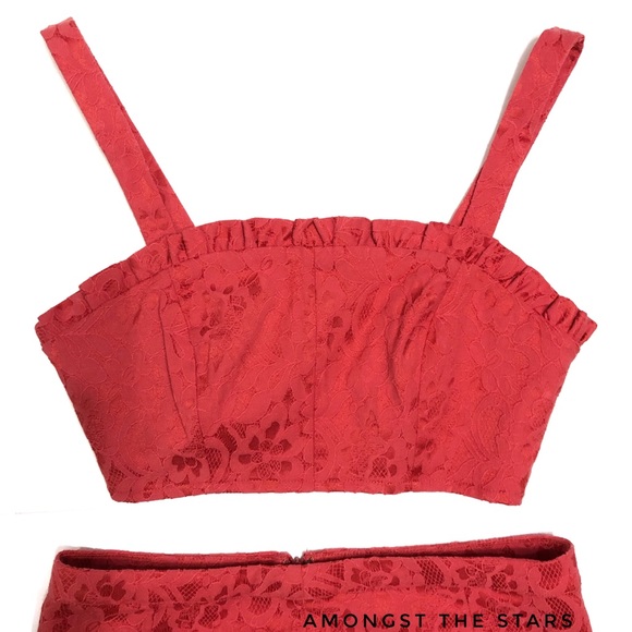 Free People Fiona Red Jacquard Crop Top Skirt Set - Picture 4 of 9